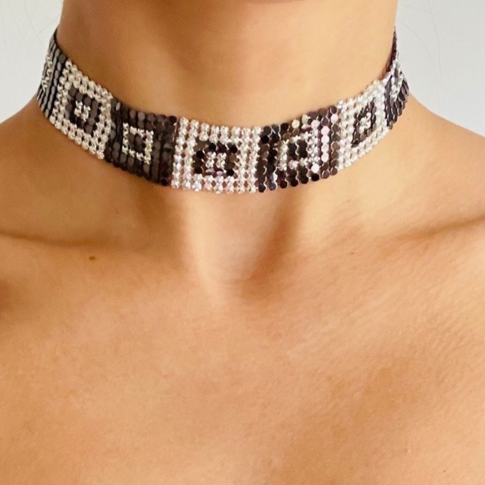 Vintage Givenchy Elegant Silver and Black Choker Necklace